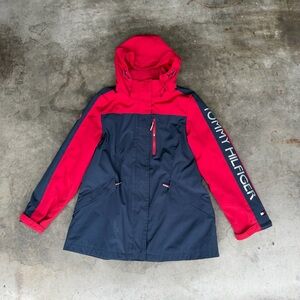 Tommy Hilfiger Coat Womens Sz L 3 In 1 All Weather System Red Blue Color Block
